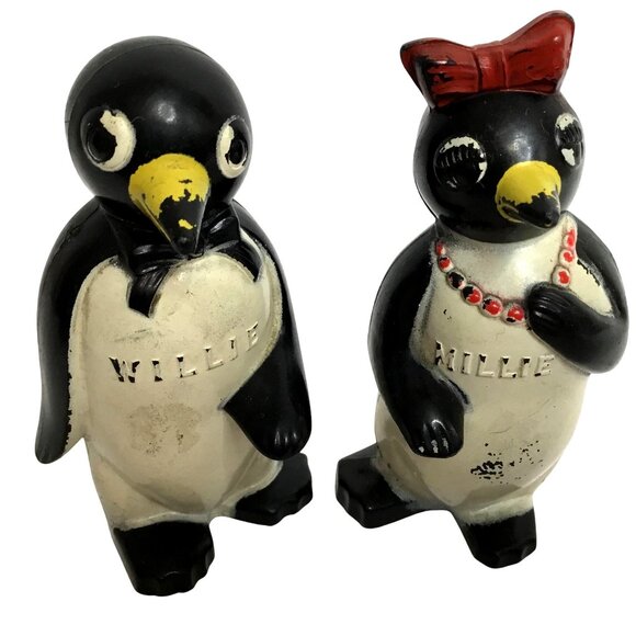 VTG Willie & Millie Penguin Salt Pepper Shakers F&F Works Ohio MCM 3" Cool - Picture 1 of 10